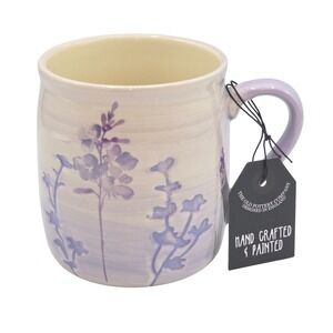 The Old Pottery Company Lavender Floral Embossed  Print Ceramic Coffee Mug 16oz
